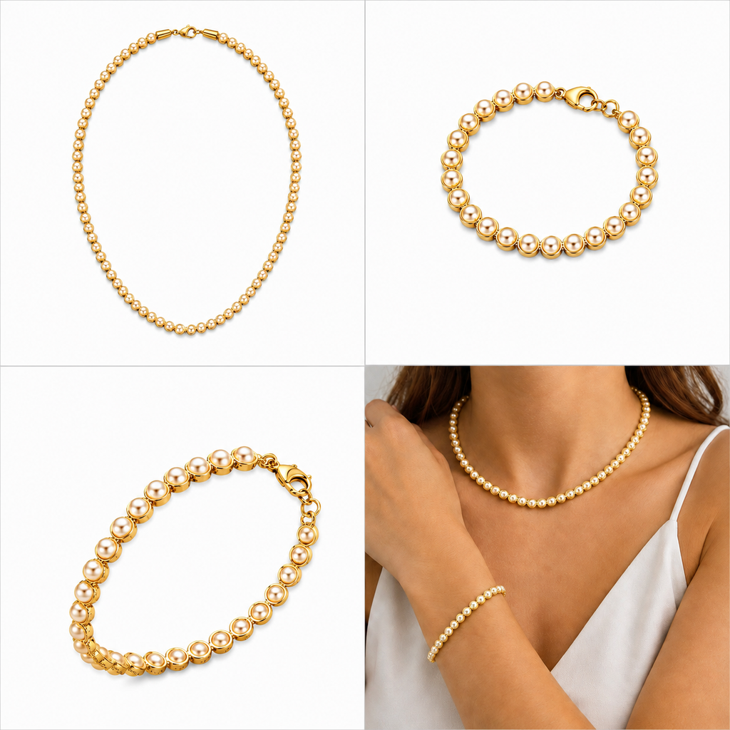Conjunto Colar Riviera de Pérolas - 35 cm + Extensor + Pulseira