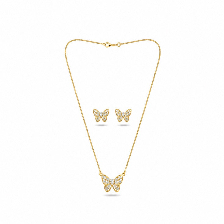 Conjunto Colar e Brincos Borboleta Cravejada