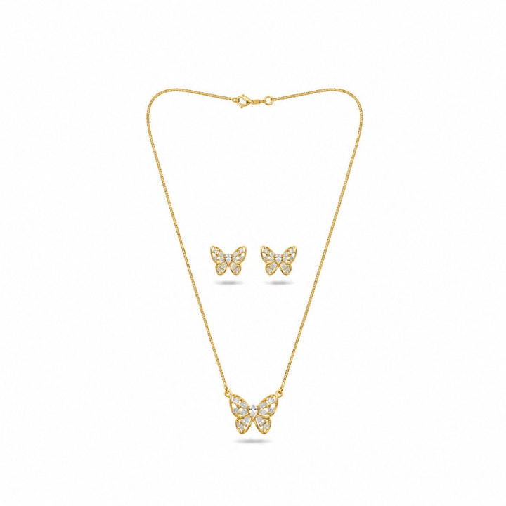 Conjunto Colar e Brincos Borboleta Cravejada