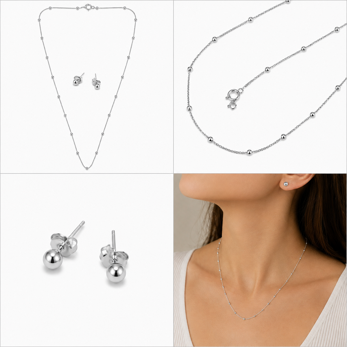 Conjunto Brinco bolinha e Veneziana - Prata 925