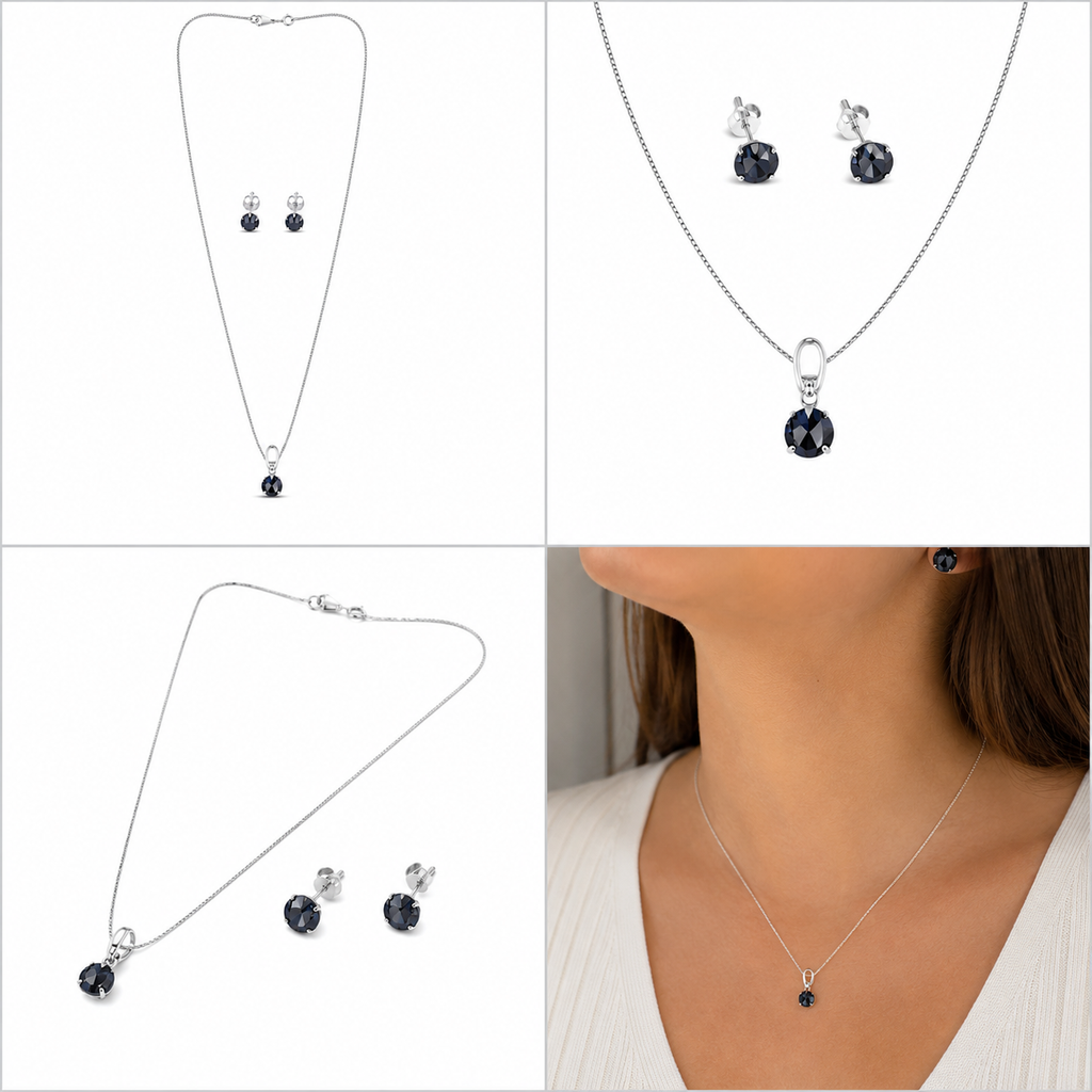 Conjunto Brinco Ponto luz Black e Veneziana - Prata 925
