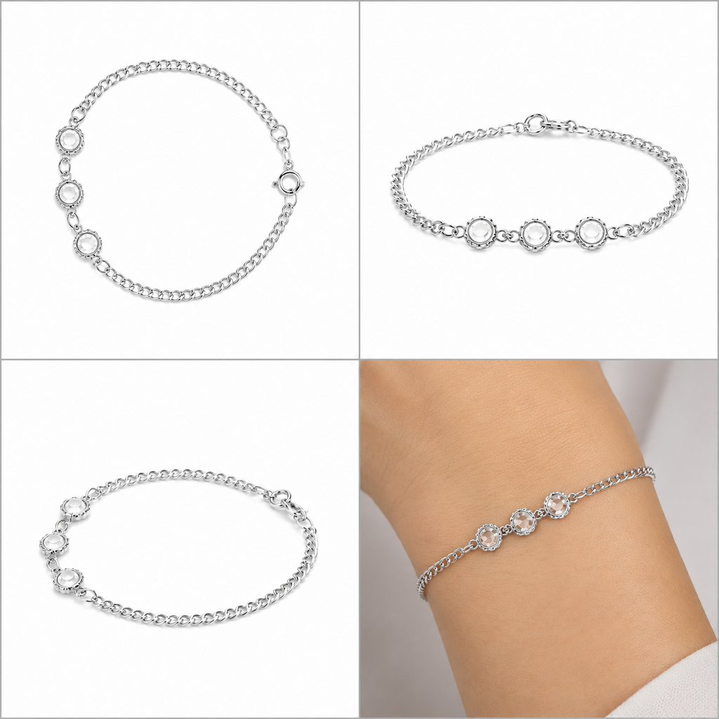 Pulseira Elo Grumet com Trio de Cristais