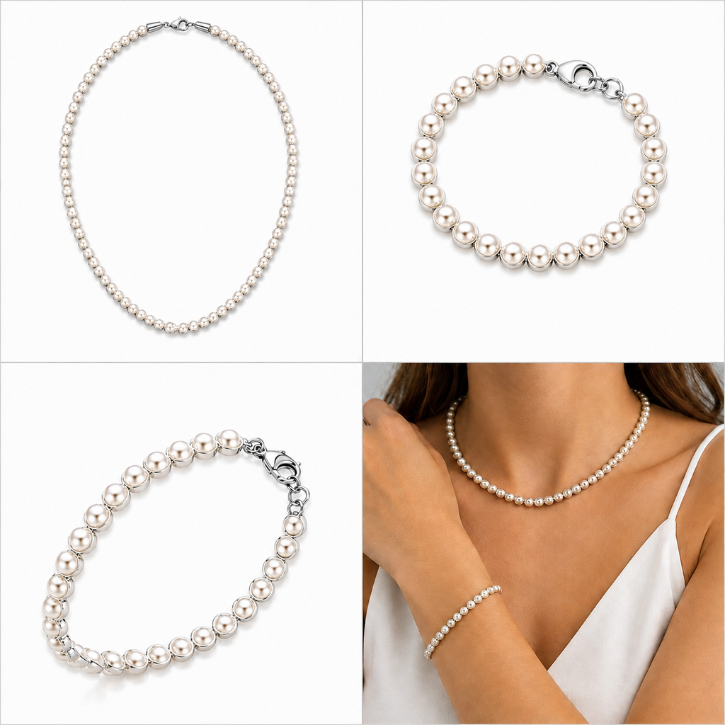 Conjunto Colar Riviera de Pérolas - 35 cm + Extensor + Pulseira