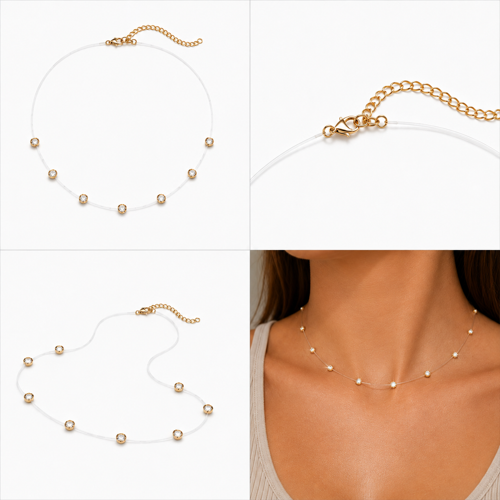 Colar Fio de Nylon com Cristais