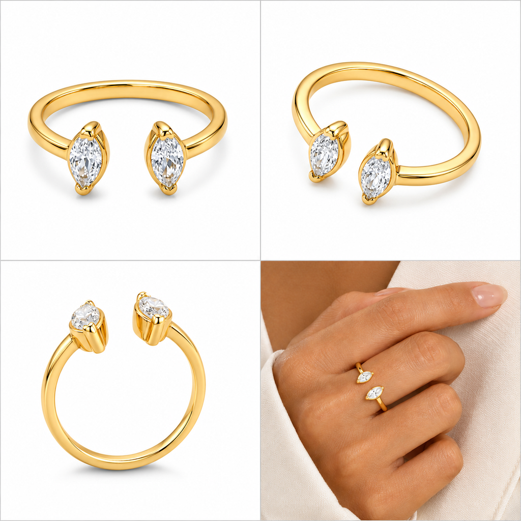 Anel Ajustável Dual Marquise