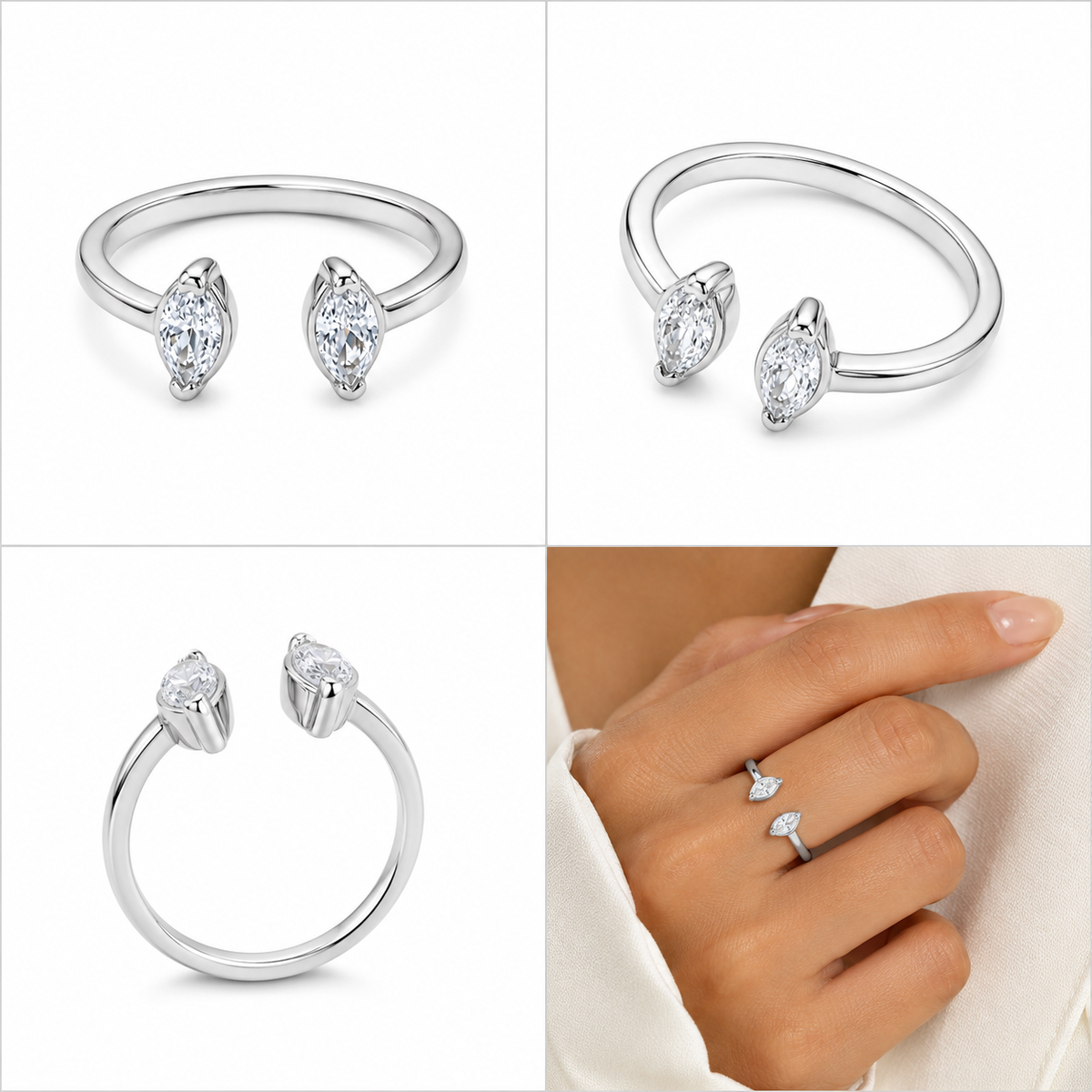 Anel Ajustável Dual Marquise