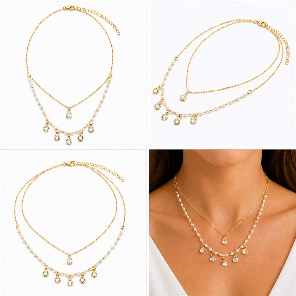 Colar com Pérolas e Zirconias