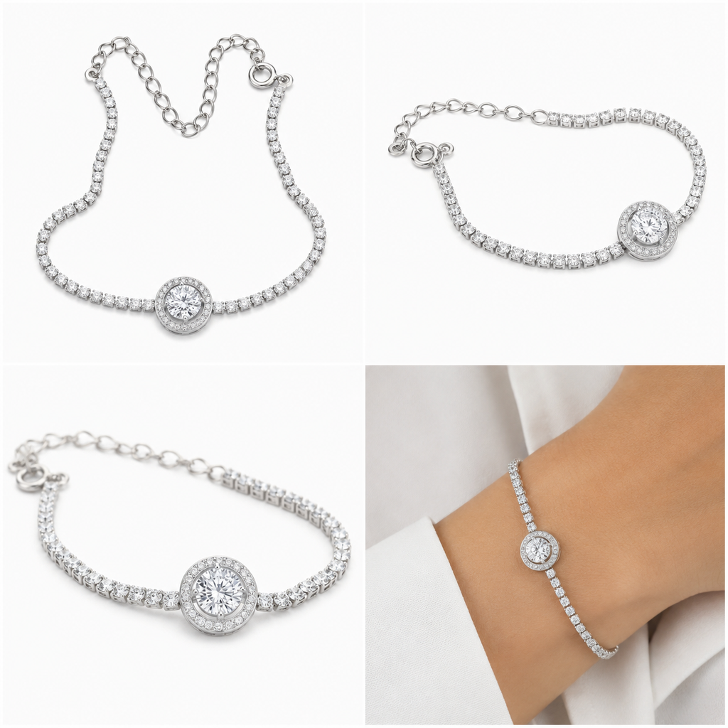 Pulseira com micro Zirconias e Zirconia Rosa