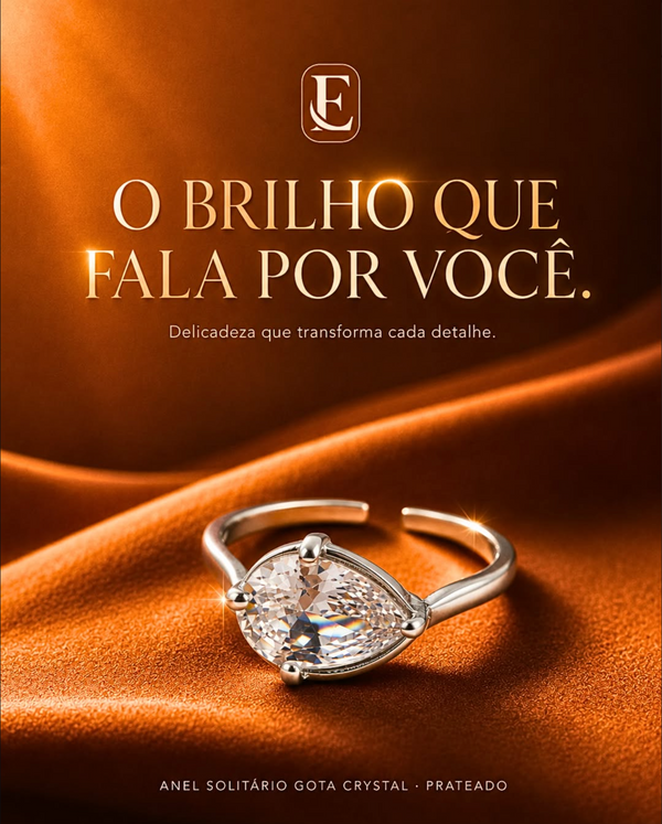 Anel Solitário Gota Crystal · Prateado