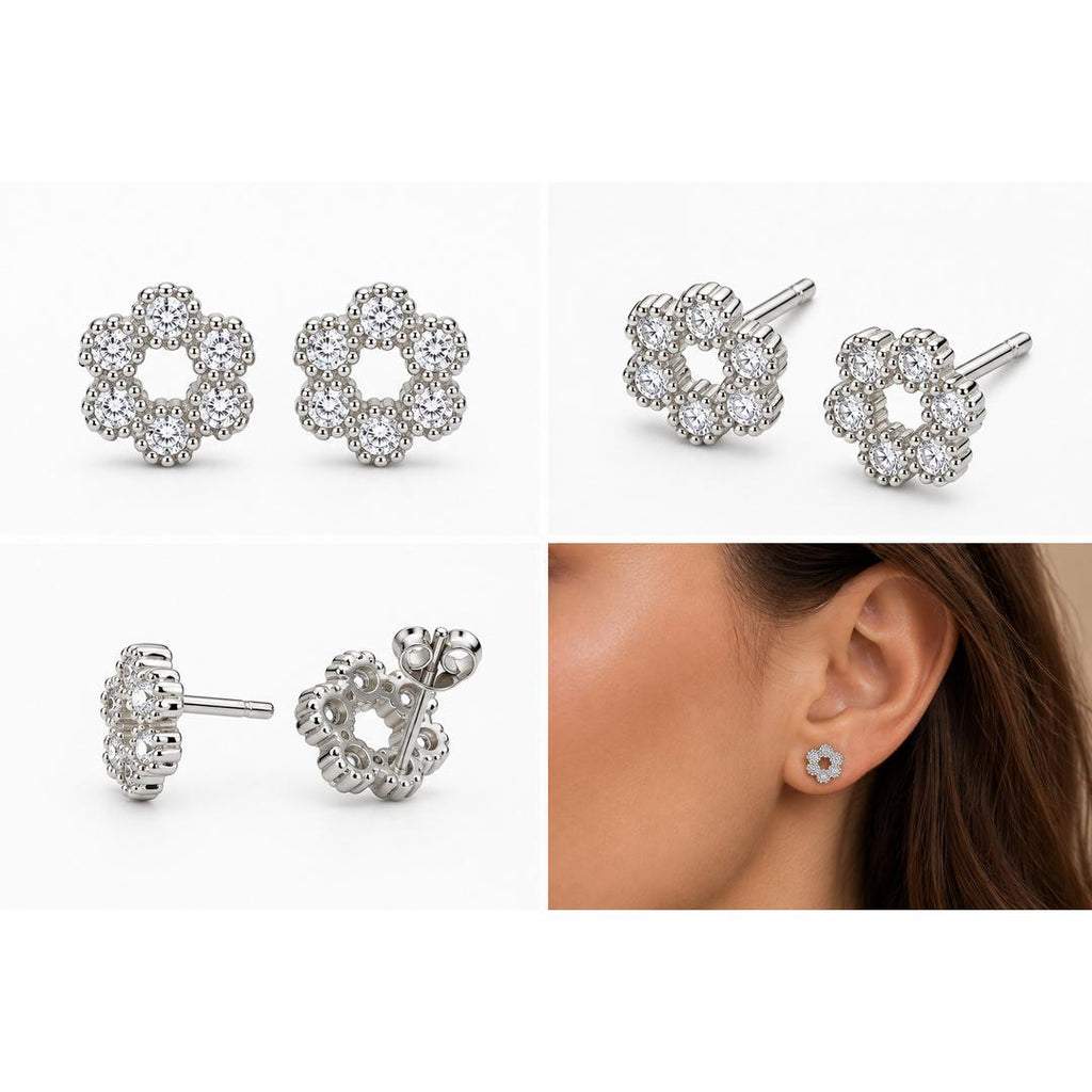 Brinco Flor com Zirconias