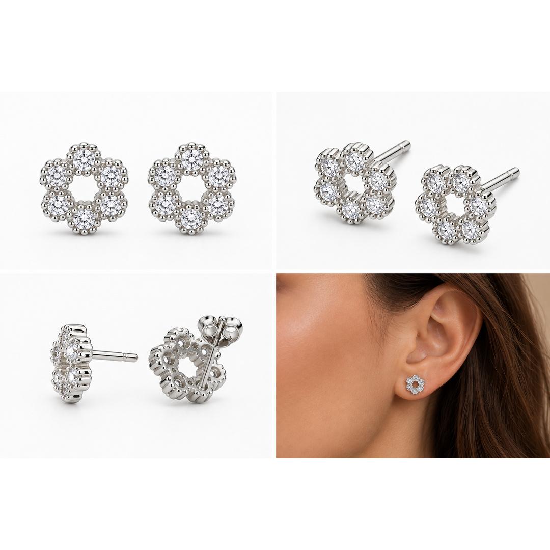 Brinco Flor com Zirconias