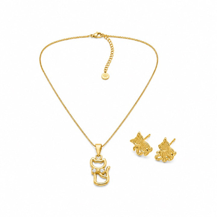 Conjunto Corrente e brinco de Gatinho com Zirconias