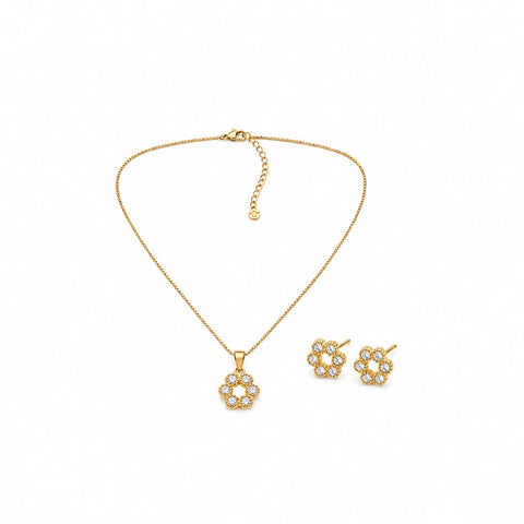 Conjunto Colar e Brinco Flor com Zirconias