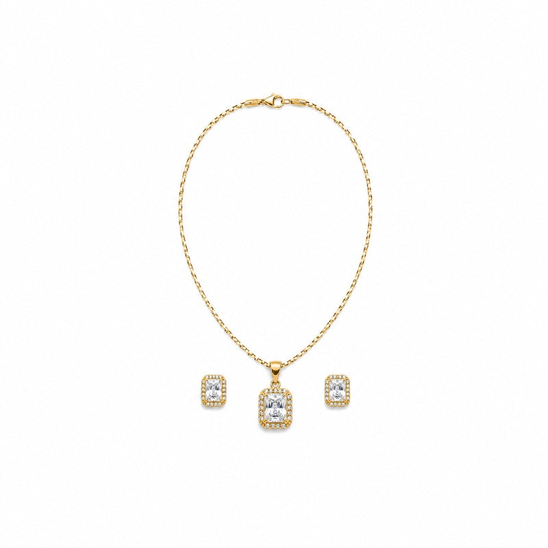 Conjunto com Pingente e Brinco Retangular com Zircônias e Microzircônias