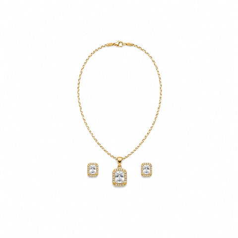 Conjunto com Pingente e Brinco Retangular com Zircônias e Microzircônias