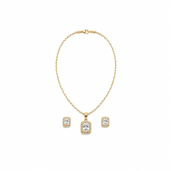 Conjunto com Pingente e Brinco Retangular com Zircônias e Microzircônias